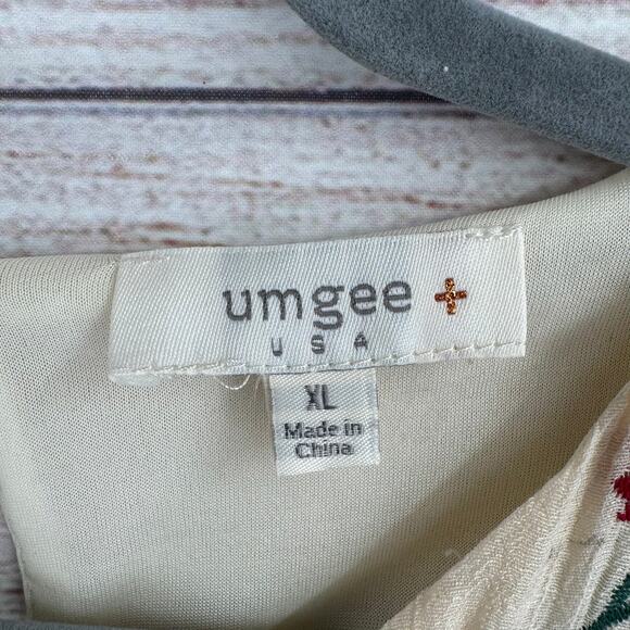 Umgee USA Floral Embroidered Mini Dress Womens XL Cream Green Blue Red Lined - Picture 8 of 14